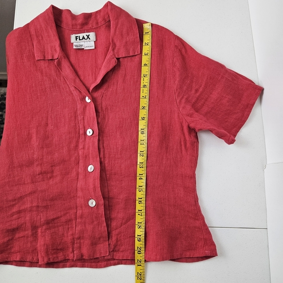FLAX 2 Piece Set Linen Top & Wide Leg Crop Pants Red Womens Small Boho Lagenlook - Picture 10 of 13